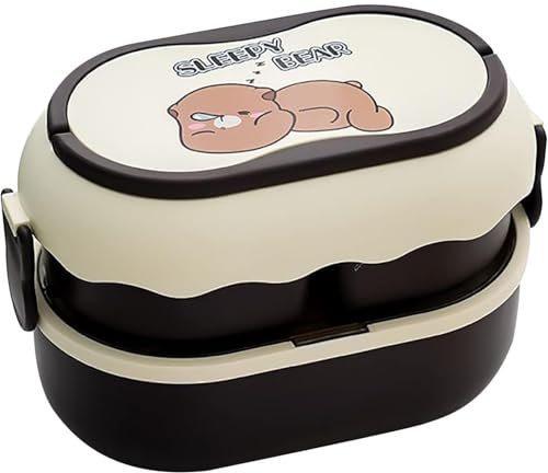 JITASHWA Bento Box für Kinder, Brotdose mit 3 Fächern, Auslaufsichere Lunchbox für Mädchen und Jungen, Jausenbox für Kindergarten Schule Unterwegs, Brotbox | Snackbox (Braun)
