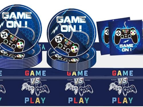 Partygeschirr Set, Geburtstag Deko Set, Partygeschirr Kindergeburtstag Dekoration, Geburtstag Deko Set, Partydekoration Geschirr Party Supplies Set (blau schwarz-2)