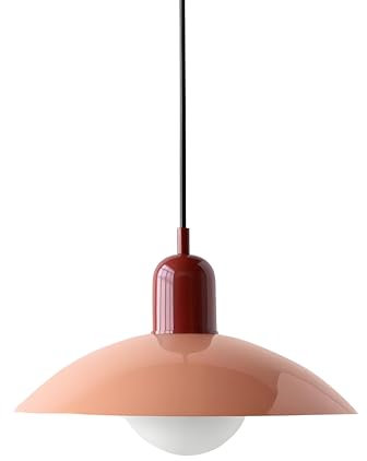 LFsem Vintage Industrie Pendelleuchte Hängelampe mit Buntem Emaille-Metallschirm und Weißer Glaskugel, Höhenverstellbar Deckenleuchte E27 für Küche Esszimmer Schlafzimmer (Rosa)