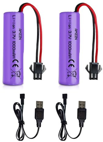 2 Pcs Batteria Litio 3.7V 1000 mAh, 14500 Batteria 3.7V Ricaricabile, con USB Cavo e Connettore SM-2P, Universale Batteria Litio per Veicoli RC, Barche, Carri Armati, Auto, Robot e Auto Acrobatiche