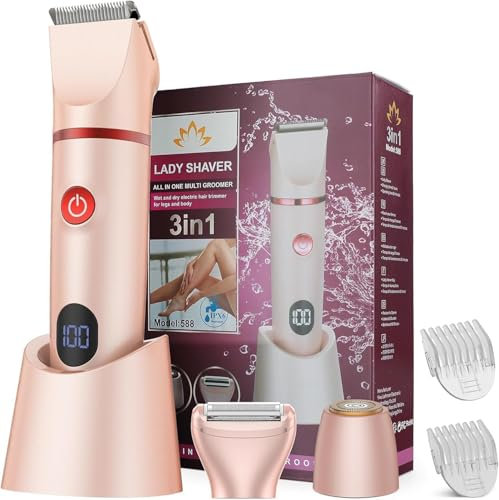 Suttik 3-In-1 Intimrasierer für Frauen Wiederaufladbare elektrische Rasierapparate Bikini-Trimmer Nass/Trocken Schamhaartrimmer Gesichtshaarentferner IPX6 Wasserdicht ，Geschenke für sie (Pink)