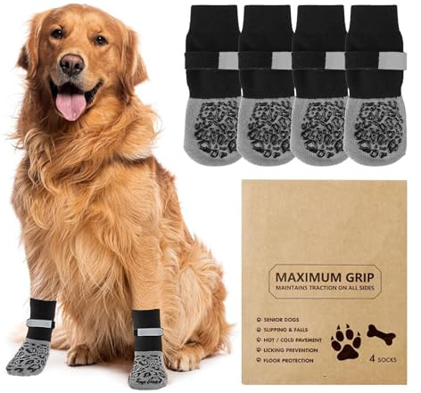 Anti Slip Dog Socks Paws Stop Licking, 2 Pairs Dog Boots Protector Socks with Adjustable Strap, Breathable Cotton Dogs Boot Shoes, Protect Injured Paws, Ideal for Indoor Outdoor Hardwood Tile Floors