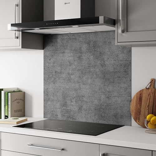 Grey Concrete Kitchen Hob Splashback Panel, Heat Resistant Aluminium Splashback, Modern Kitchen Wall Protector, Easy Clean, Easy Installtion 900x800mm