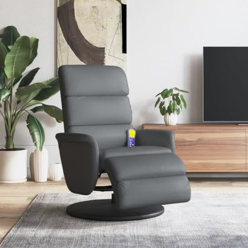 WEMYUFURN Fauteuil de massage avec repose-pieds en cuir synthétique gris réglable manuellement 6 points de massage Fonction vibration Commande manuelle Fonctionnement USB Rotation à 360 °