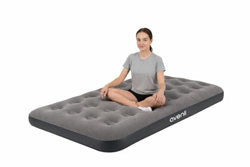 AVENLI Campingbett Luftmatratze Twin-Size 191x99x22cm, Reisebett 1 Person, Coil-Beam, beflockte Liegefläche, bis 150 kg, grau/schwarz