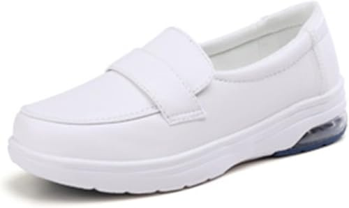 Zapatos De Enfermera De Confort para Mujeres, Mocasines De Cuero De Trabajo De Enfermería Profesional Ligeros Y Antideslizantes Cuidado Médico, White, 5 UK
