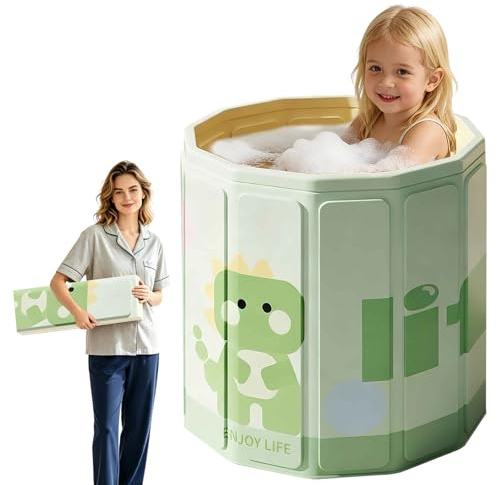 Kingbar Vasca da Bagno Pieghevole per Bambini, Vasca da Bagno Portatile per Bambino, Adatta da 0 a 5 Anni, con Tappo di Scolo, Green
