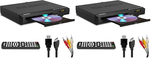 MAJORITY DVD Player | Region Free Mini DVD-Player Kompakt für TV/Fernseher | 1080p Upscaling, USB & CD Wiedergabe | Mit HDMI Kabel & Fernbedienung (Packung mit 2)