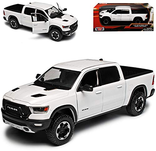 alles-meine.de GmbH Dodge Ram 1500 Pick-Up Doppelkabine Weiss 5. Generation Ab 2019 1/24 Motormax Modell Auto mit individiuellem Wunschkennzeichen