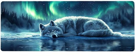 Tapis de Souris Gamer, 100x200cmx3mm, Grand Tapis de Souris XXL, Clavier Ordinateur Portable Pads, Bords Cousus, Base en Caoutchouc AntidéRapant, Men's Gifts, Aurore du Loup D5YY-656