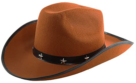 Cowboyhut für Erwachsene, mit Sternen, 1 Stück, brauner Filzhut im Westernstil, mit dekorativen Sternnieten, klassisches Wild-Westen-Kostüm-Zubehör für Partys, Festivals, Cosplay, Cowgirl-Events