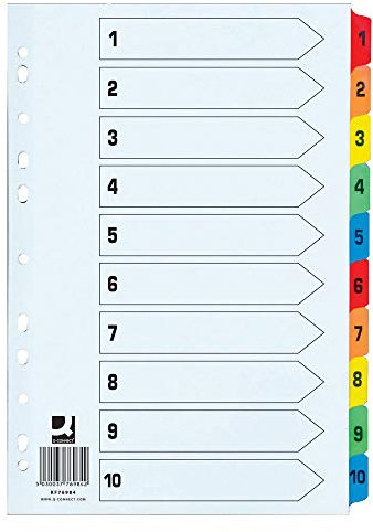 Q-Connect 1-10 Index Extra Wide Reinforced Multi-Colour Tabs KF76984
