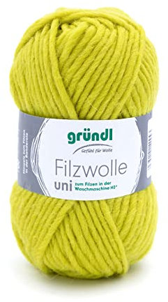 Gründl Filzwolle uni (Wolle zum Filzen, Stricken und Häkeln, Garn aus 100% Schurwolle, 50 g / 50 m, Nadelstärke: 8-9, 1 x 50 g), Limette