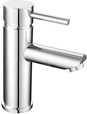 Nuie FJ318 Series Two ǀ Modern Bathroom Round Mono Basin Mixer Tap with Push Button Waste, 52 x 150 x 131mm, Chrome