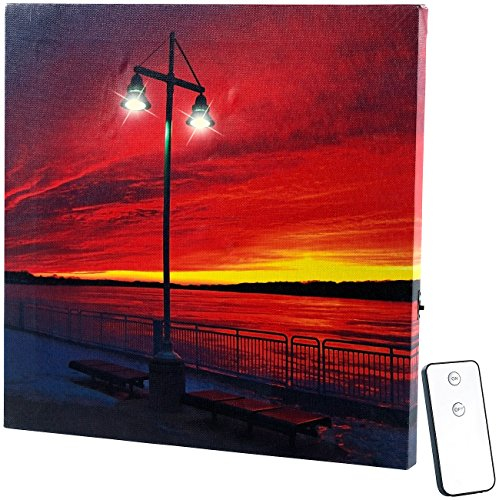 infactory Wandbilder: LED-Leinwandbild mit Beleuchtung, Uferpromenade inkl. Fernbedienung (Leinwand mit LED Beleuchtung, Fotoleinwand beleuchtet, Bild mit Hintergrundbeleuchtung)