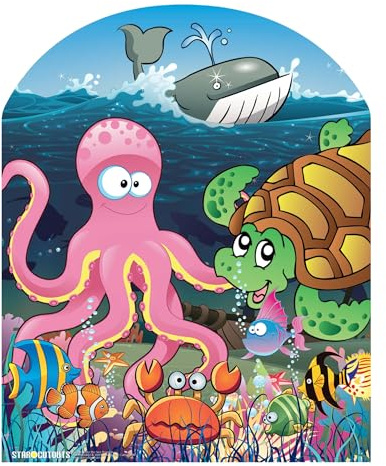 Star Cutouts SC764 Under the Sea Cardboard Cutout Stand In with Octopus, Turtle, Crab and Fish Perfect for Children's Theme Parties Height 118cm