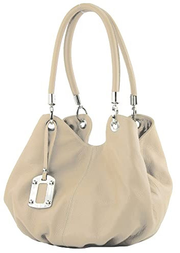 modamoda de 228 Damen Leder Schultertasche Hobo bag handmade in Italy, Farbe:Graubeige