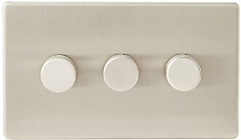 AET SL3GDIM4 Screwless Satin Chrome Flat 3 Gang Dimmer 400W