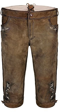 Almbock Trachtenlederhose Wildleder - Wildbock Lederhose Herren braun mit praktischem Reißverschluss - Lederhose Herren antik - Trachtenhose Herren 46