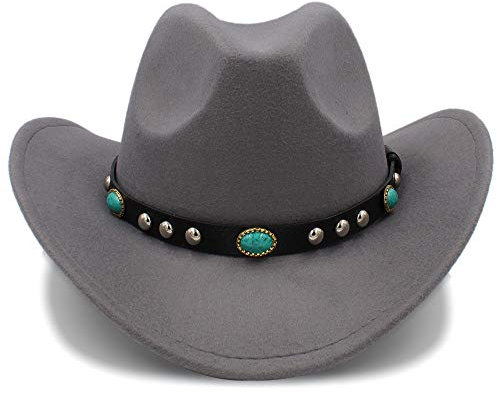 Frauenhüte, Cowboyhut Jazzhut Ankunft Mode Cowboyhut für Frauen Party Kostüme Cowgirl Roll Up Hut (Farbe: Grau, Größe: 57-58 cm)