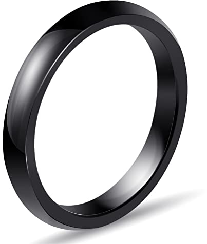 PAURO Damen Ring Keramik 3Mm Comfort Fit Hochzeitsband Einfachen Poliert Schwarz Größe 57