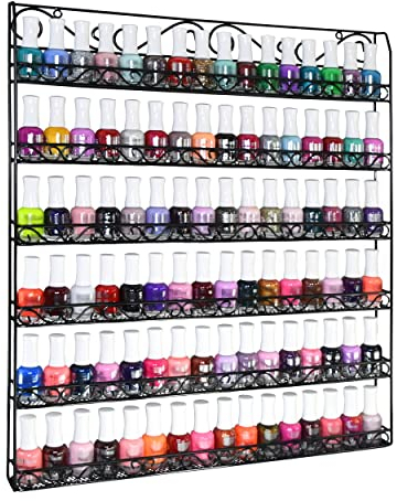 AMT 6-stöckiges Metall-Nagellack-Regal, passend für bis zu 108 Flaschen, schwarze Wandmontage, Display für die Wand, Young Living ätherische Öle, Organizer für Zuhause, Business, Spa (108 Flaschen)