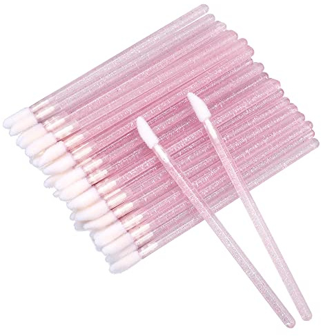 G2PLUS 100PCS Glitter Crystal Lip Brush, Disposable Lip Brushes, Lip Gloss Applicators,Lip Gloss Wands Applicator Perfect Makeup Tool Kits (Pink)