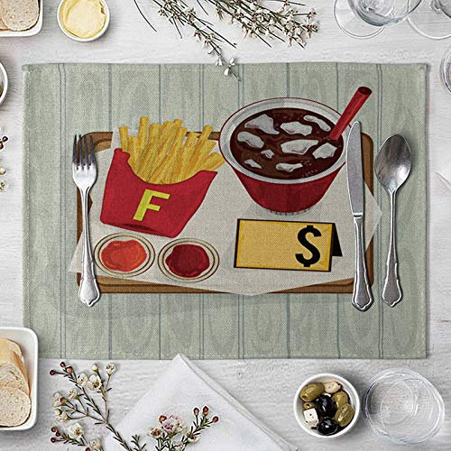 Daesar Platzdeckchen Leinen 4er Set 40X30CM, Schnellimbiss Fries Cola Tischsets Abwaschbar rutschfest