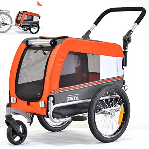 Papilioshop Zeta – 2-in-1 Fahrradanhänger und Kinderwagen für Hunde und Haustiere, Klappbar, Leicht und Stabil, Perfekt für Tiertransport und Spaziergänge (Orange S)