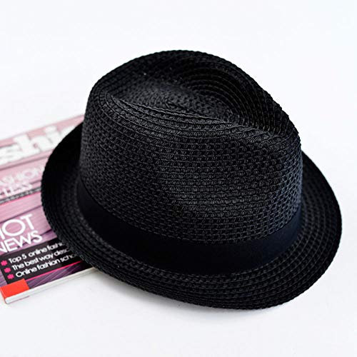 Sonnenhut Strohhut Hut Damen Atmungsaktiver Strohhut Mit Kurzer Krempe Sonnenhut Frauen Männer Mode Jazz Strandhut Hut-Schwarz