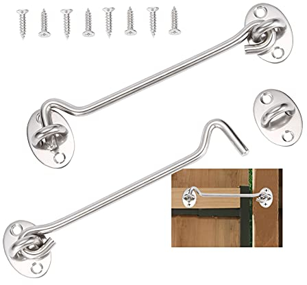2 Pezzi Gancio Finestra,Gancio per Cabina in Acciaio Inossidabile Argento,Serratura a Gancio per Cancello, con Viti di Montaggio per Cancello Del Capannone o Porta Del Garage(15cm)