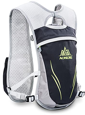 5.5L Damen Herren Laufrucksack Trinkrucksack Laufen Rucksack Fahrradrucksack mit Optional Trinkflaschen für Marathon Wandern (Grau)