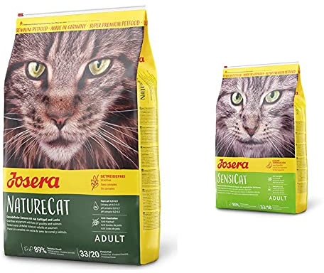 JOSERA NatureCat (1 x 10 kg) | getreidefreies Katzenfutter mit Geflügel- und Lachsprotein | 1er Pack & SensiCat (1 x 10 kg) | Katzenfutter mit extra verträglicher Rezeptur, 1er Pack