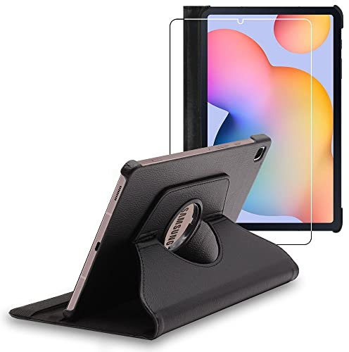ebestStar - Funda para Samsung Galaxy Tab S6 Lite 10.4 P610 P615 (2022, 2020), Carcasa Capa Giratoria, 360 Protectora, Cuero PU Soporte, Negro + Cristal Templado
