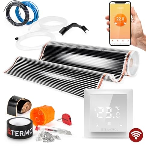 Termofol Elektrische Fußbodenheizung Heizfolie 230V - mit Thermostat H6 WIFI - Leistung 140 W/m2 - Oberfläche 10m² - Fussbodenheizung Elektrisch Komplettset fur Fußboden-, Wand- oder Deckenheizung