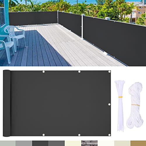 YangAera Balkon Sichtschutz, 65 x 150cm Balkon Abdeckung mit Ösen und Kabelbinder, Blickdichte Wasserfest Windfest und UV-Schutz Balkonverkleidung, für Balkongeländer Terrasse Garten (Schwarz)