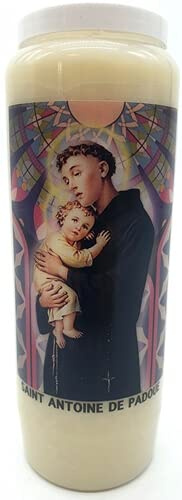 Novena Gebetskerze im Glas, 18 x 7 cm, 100 % pflanzlich, Brenndauer 9 Tage – 216 Stunden (Sant'Antonio von Padua)