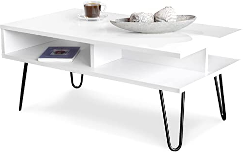 MeblePitus.pl Moderner Couchtisch Trebia II, Loftbank, zusätzliches Regal mit Trennwand, Eicheimitat, ideal für jeden Raum, solide und stabile Konstruktion, laminierte Platte