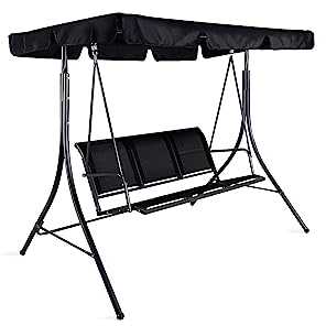 Montevid 3-Sitzer Hollywoodschaukel, schwarz, Metall, 204x130x163 cm