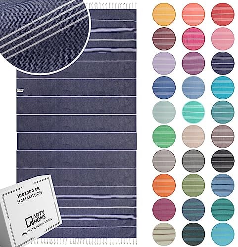 Arty Premium Hamamtuch Strandtuch groß 90 x 200 cm Saunatuch XXL Badetuch Reisehandtuch Vorgewaschen Schrumpffest Schnelltrocknend Leicht Saugfähig 100% Baumwolle Oeko-TEX (Modern, Navy)