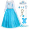 Gridamea Elsa Verkleiden Sie sich für Mädchen Eiskönigin-Kostüm Prinzessinnenkleid mit Krone/Zauberstab/Handschuhen/Zopf/Ohrringen/Ring für Kindergeburtstag, Party, Cosplay