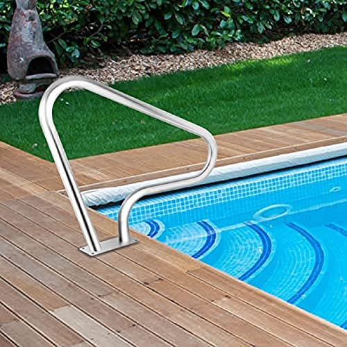 MAZY·URBAN Pool-Handlauf Deckmontierte Schwimmbecken-Stufe/Treppengeländer Edelstahl 304 Einfach Zu Montierender Haltegriff, Silber,Geländer