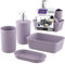 Superio Ribbed Collection – Dekoratives Badezimmer-Zubehör-Set aus Kunststoff, lila, 4er-Set, Seifenschale, Flüssigkeitsspender, Zahnbürstenhalter, Becher, Schminktisch-Organizer-Tablett –