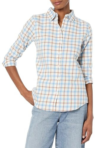 Amazon Essentials Chemise en Flanelle à Carreaux Légère, Manches Longues, Coupe Classique Femme, Bleu Rouge Madras Plaid, L