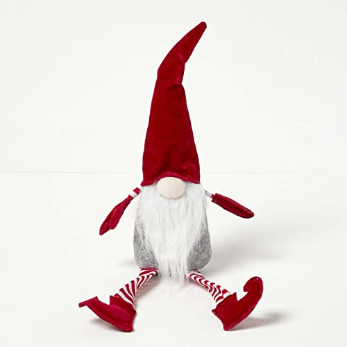 Homescapes Sitzender Weihnachtswichtel, rot-weiß, Weihnachtsfigur 56 cm, Deko-Wichtel Weihnachten