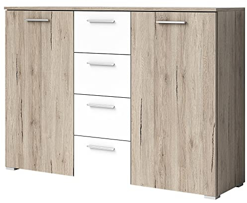 Schlafzimmer Kommode in Sanremo Eiche hell Nb. mit weiß, B/H/T: ca. 132/93/38 cm