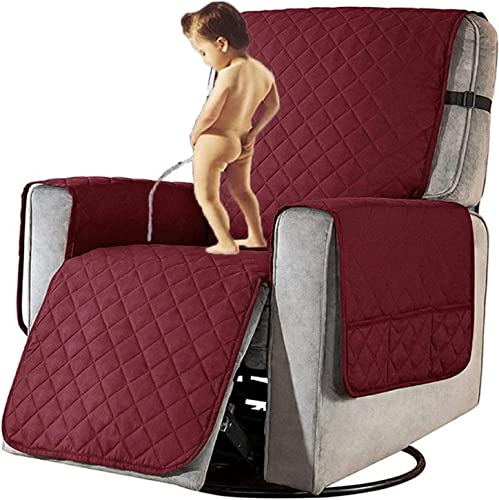 XRDSHY Sesselschoner für Fernsehsessel, Wasserdicht rutschfest Relaxsessel mit Armlehnen,1 Sitzer Taschen Sesselüberwurf,Waschbar Sesselschutz Haustieren,Rot-S