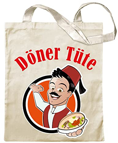 Beutel Natur - Döner Tasche Bedruckt - Langer Henkel - Jutebeutel zum Einkaufen - Shopping - Tragetasche - Stoffbeutel - Umhängetasche - Döner Kebab