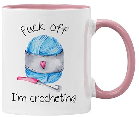 Plumfoolery F**k Off I'm Crocheting Mug Gift for Her, Funny Profanity Cup (Pink)