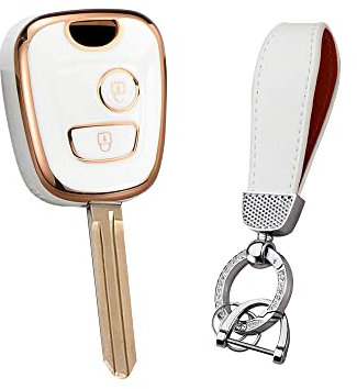 HIBEYO Coque de Protection pour clé de Voiture - Convient pour Citroën C1 C4 Berlingo Xasara Picasso - pour Peugeot 107 207 307 306 406 408 - Décoration dorée et Blanche